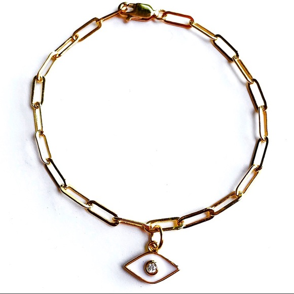The CALISTA Paperclip Bracelet + Evil Eye Charm - Picture 1 of 2